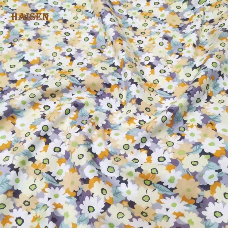 Haisen AB Yellow Floral Cloth Printed Twill Cotton Fabric Calico DIY Sewing&ampQuilting Material For Baby&ampChild's By Meter |