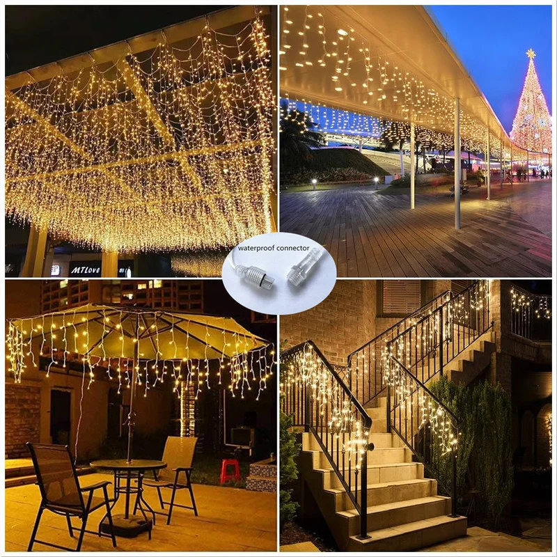 

Street Garland Winter Icicle Curtain Lights Outdoor String Light Christmas Garland Curtain Waterfall Light 3M-30M Droop 0.3-0.5m