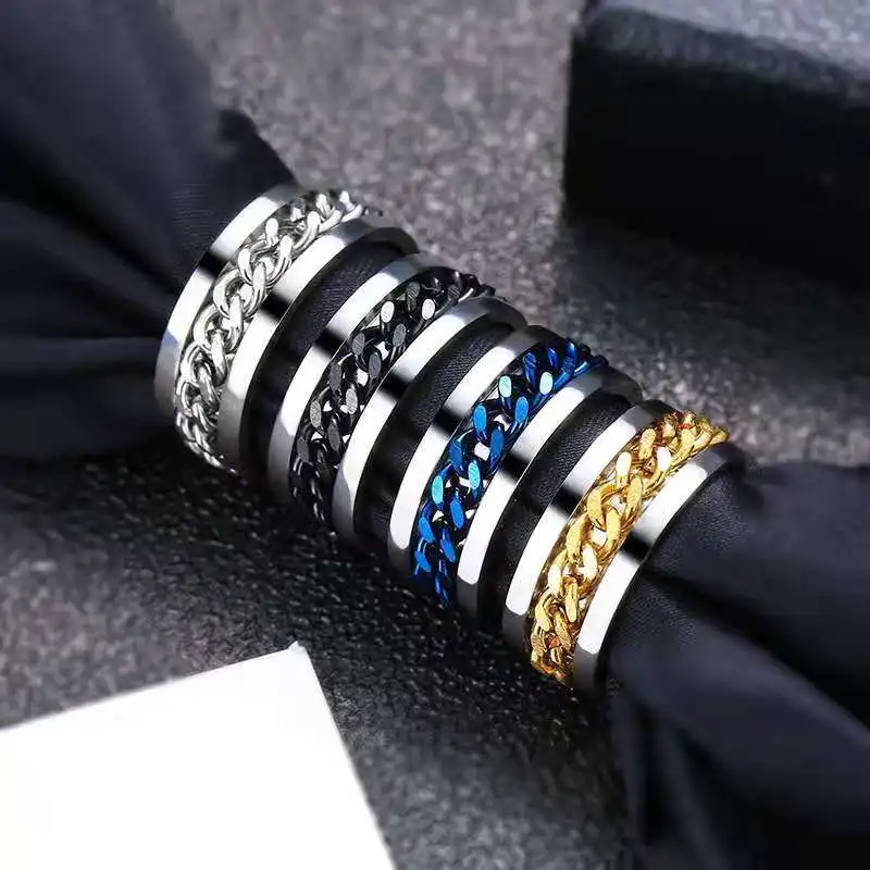 

2022 Cool Stainless Steel Rotatable Men Couple Ring High Quality Spinner Chain Rotable Rings Punk Women Man Jewelry for Party