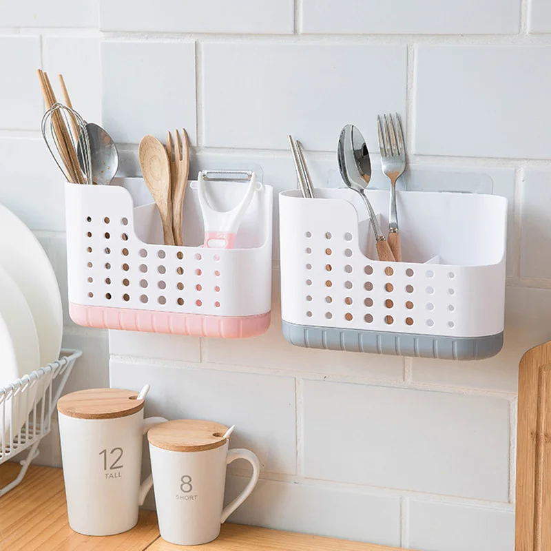 

Органайзер для кухонной раковины, без гвоздей, для дренаж палочки для еды клетка коробка для хранения столовой посуды, настенный держатель ...