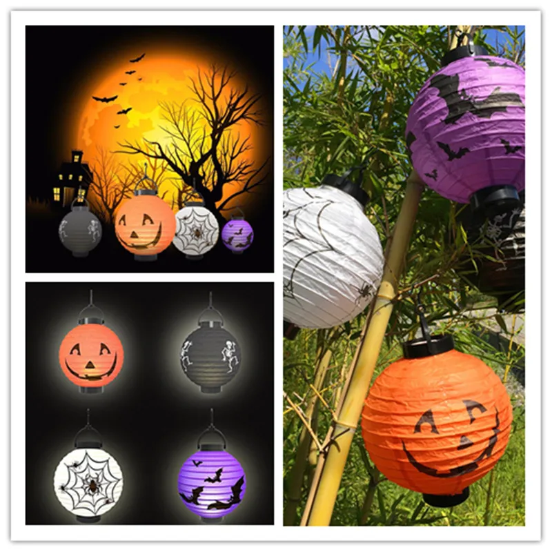 Украшение на Хэллоуин 4 цвета светодиодсветодиодный бумажная тыква лампа