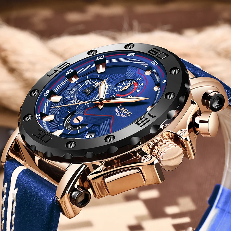 Часы наручные LIGE Мужские кварцевые в стиле милитари брендовые Роскошные