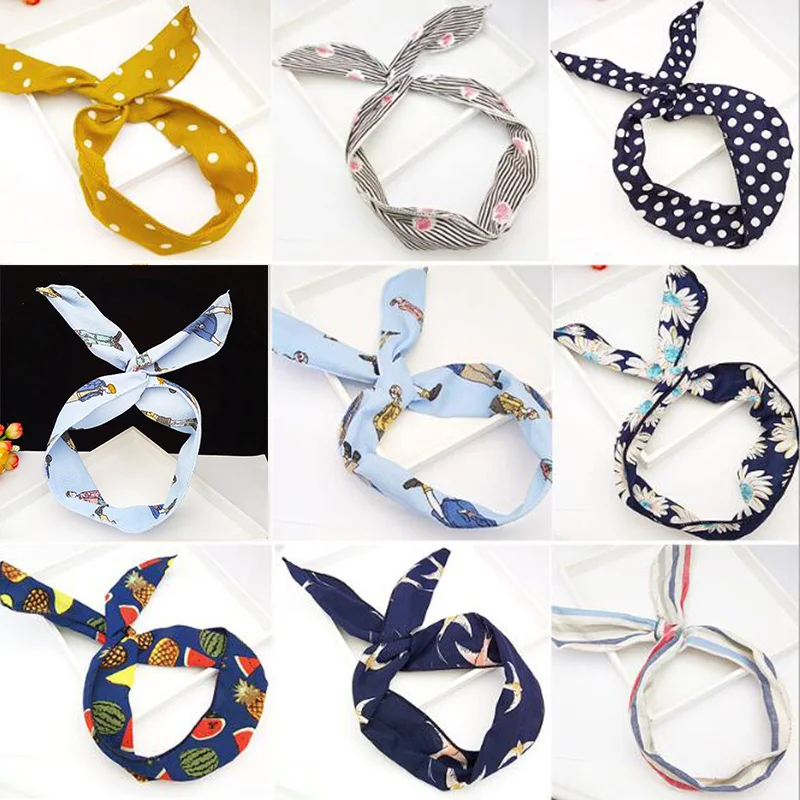 Кроличьи уши с цветочным принтом лента для волос в стиле Харадзюку металлическая