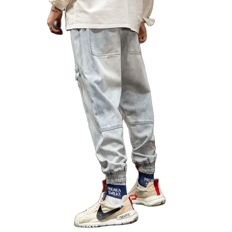 

2021 Spring Fashion All-match Style Tooling JEANS Men European and American Street Hip-hop Style Elastic Pants Men