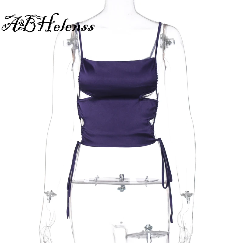 

A&BHelenss 2021 Summer Women Fashion Streetwear Outfits Club Tees Camis Sleeveless Backless Bandage Sexy Crop Top