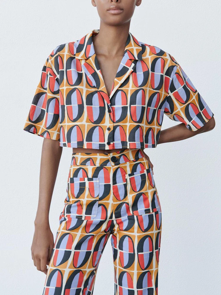 

Женская блузка с коротким рукавом и широкими штанинами, с карманами