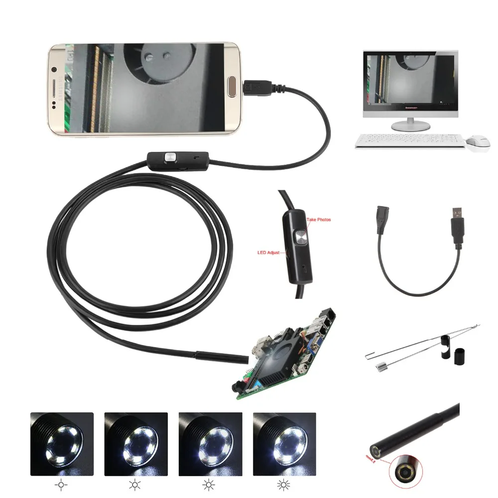 

6 LED 1/1.5/2/3.5/5M 5.5mm Endoscope Camera HD USB Endoscope With Soft Cable Waterproof Inspection Borescope for Android PC