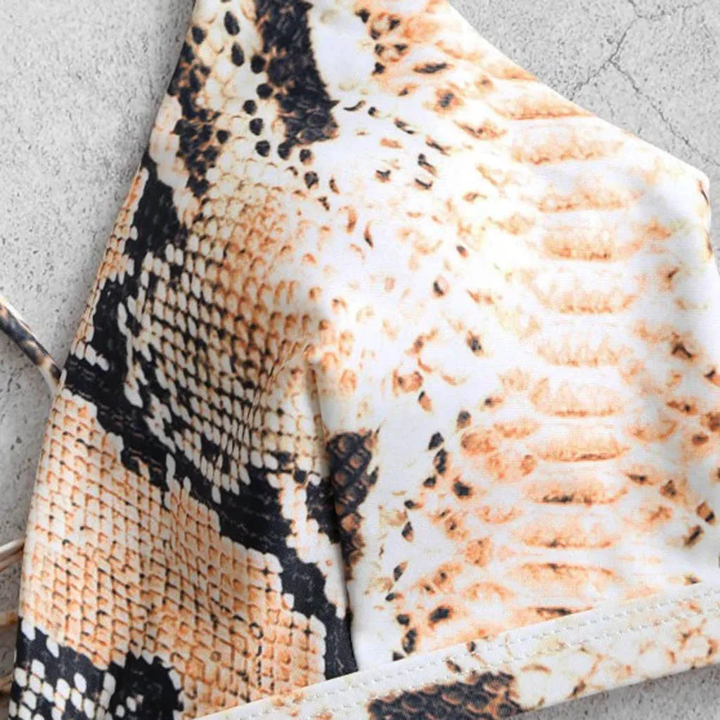 Women Sexy Snakeskin O-ring Lace-up Bikini Swimsuit Bathing Beachwear Summer Swimming pool Sea harmless swimwear | Женская одежда