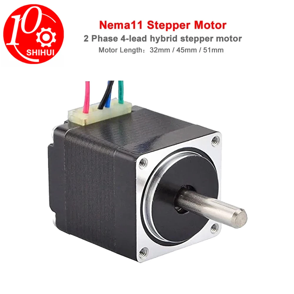 

2 Phase 28 Hybrid Stepper Motor Nema11 4 Wire 0.67A Step Angle 1.8° Motor Length 32/45/51mm DIY 3D Printer CNC Kit Laser Marking