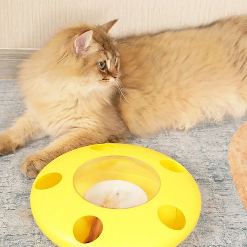 

Electric Smart Self Feathers Electric Pet Cat Ufo Funny Cat Dial Yellow Electric Feathers Toys