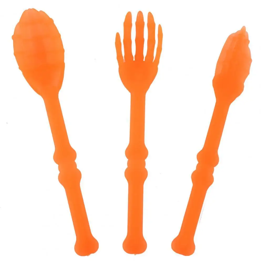 

1 Set Halloween Utensils Fork Disposable Hand Bone Shape PP Spoon Cutter Cutlery Set Party Supplies Restaurant Spoon Cutter Set