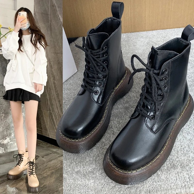 

Женские ботинки со шнуровкой, ботильоны с круглым носком, на плоской подошве, в стиле «Лолита», Осень-зима, 2021