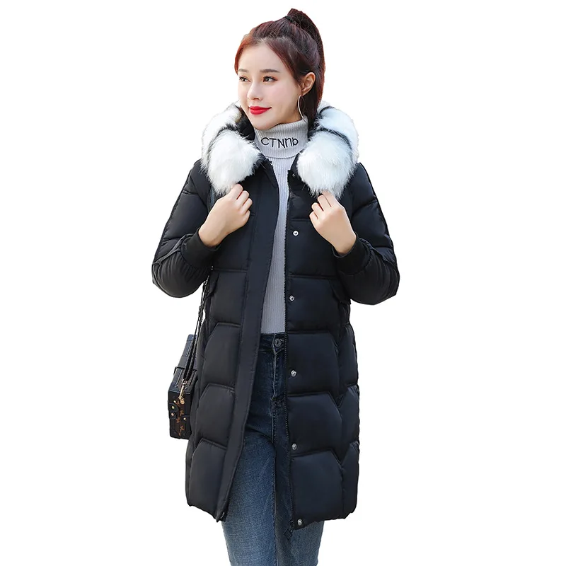 Женская длинная куртка с меховым воротником Зимняя парка размера плюс теплый