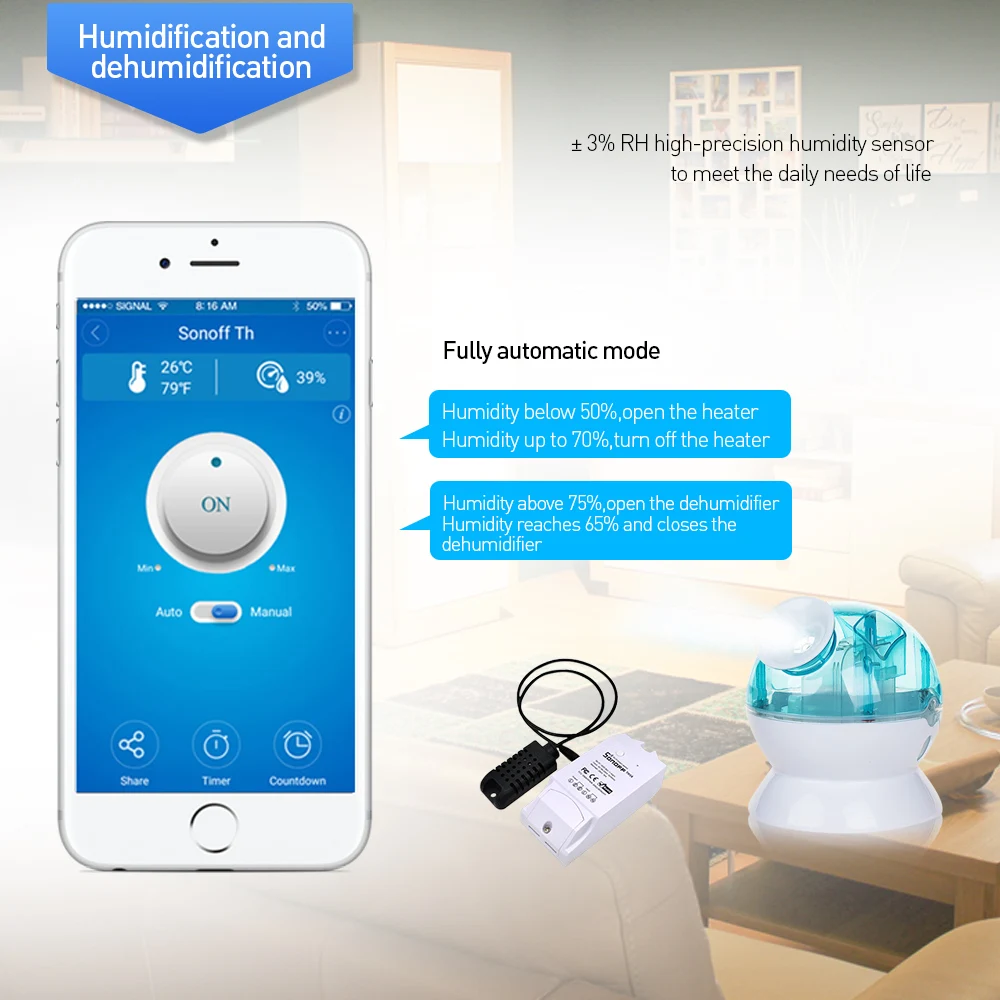 SONOFF TH16 Wifi переключатель SI7021 DS18B20 датчик AL560 расширение мониторинга температуры и влажности Зонд 15A таймер Google Home Alexa