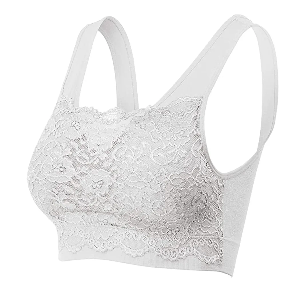 

Women's Seamless Lace Bra Top With Front Lace Cover Push Up Solid Cross Back Sports Bra Female Padded Underwear Crop Tops
