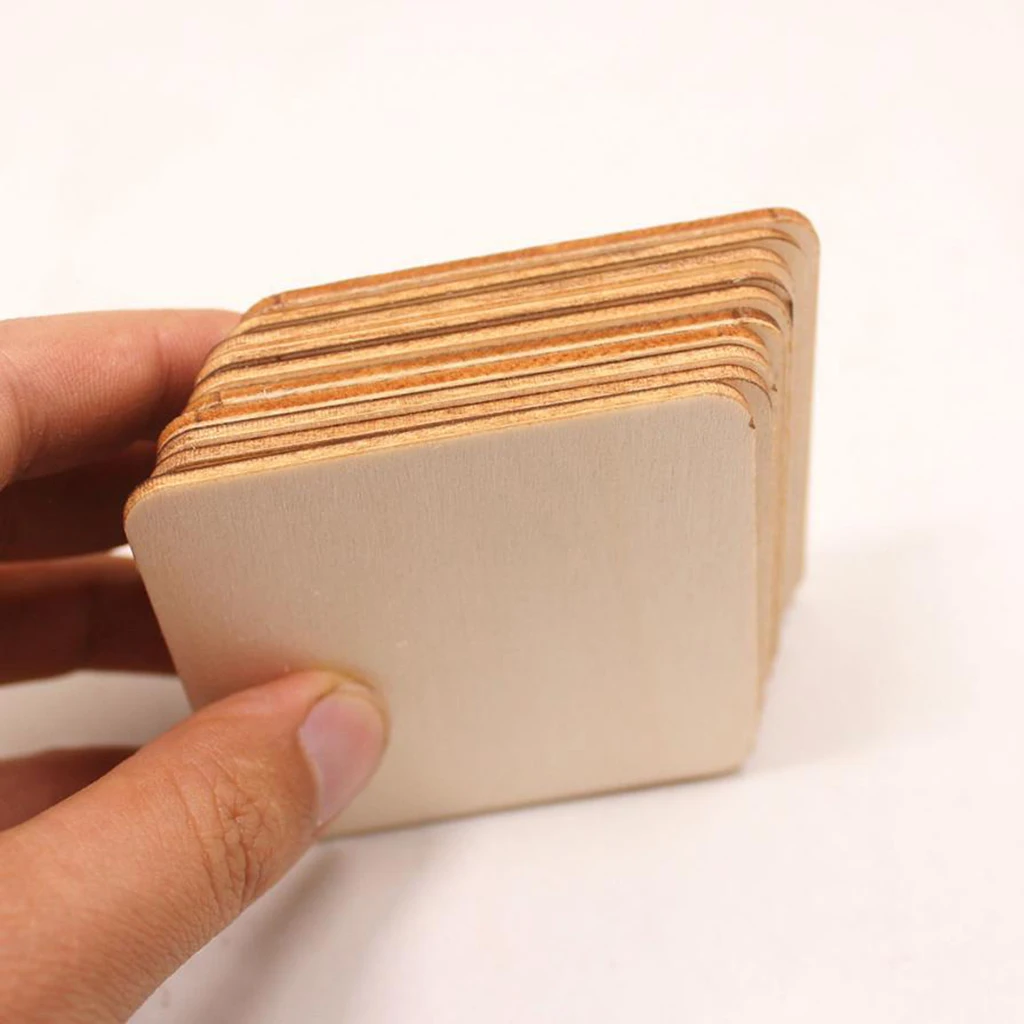 

10 Pcs/Pack Unfinished Wood Cutouts Square Wooden Pieces Blank Round Corner Art Crafts Painting