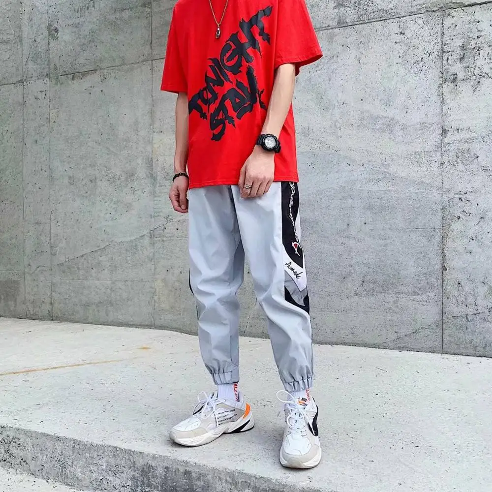 

Reflective Joggers Men Harem Pants Hip Hop Dance Man Sweatpants Streetwear Casual Harajuku Pant High Street Cargo Pants Males