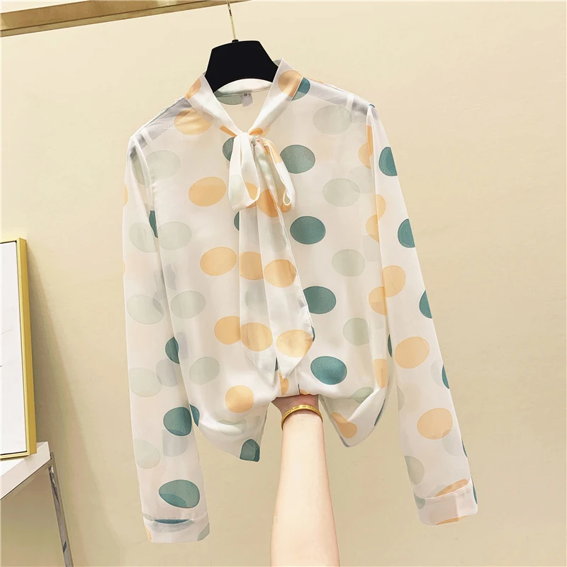 

Polka Dot Chiffon Blouse Women 2020 Autumn Top Bow Collar Long Sleeve Shirt Women's Clothes Office Lady Blouses Blusa Feminina