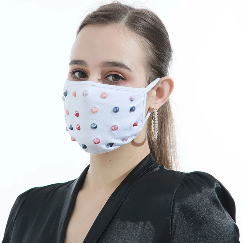 

3Pcs/Set Women Men Winter Windproof Cotton Face Mask Personality Colorful Studded Beading Dustproof Washable Nightclub Party Mou