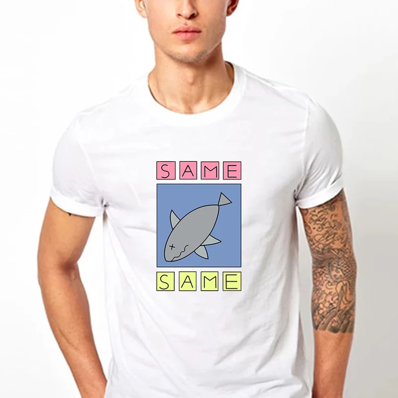 

2021 Nichijou Same Shark Men T Shirt Hip Hop Loose 100% Cotton Short Sleeve Black Tee Cute Animal Graphic Printed Tops