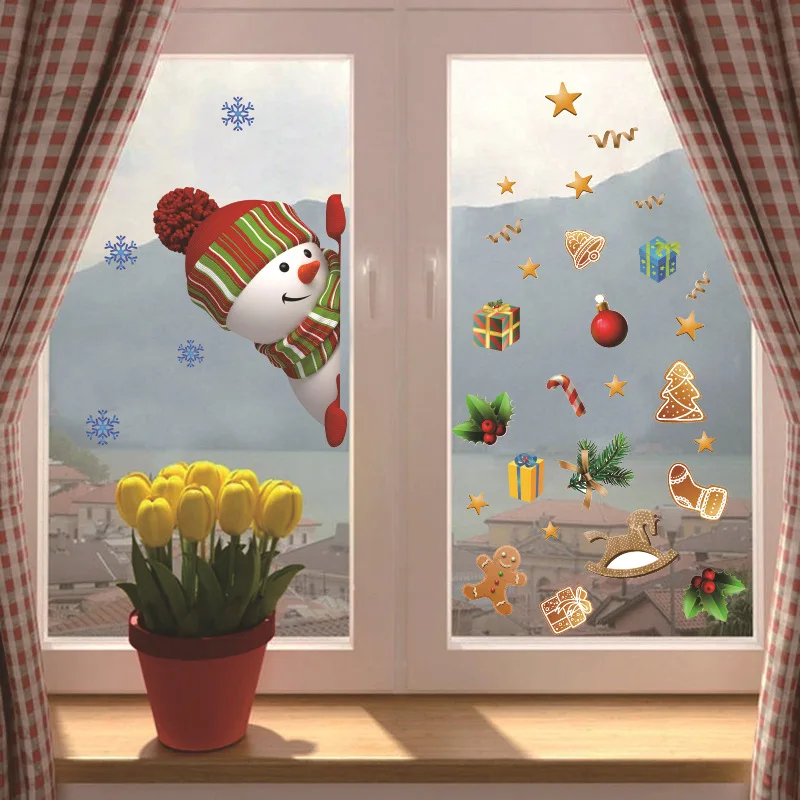 

Christmas Snowman Fridge Stickers Children's Room Decoration Door Stickers Window Glass Stickers Christmas Wall Stickers