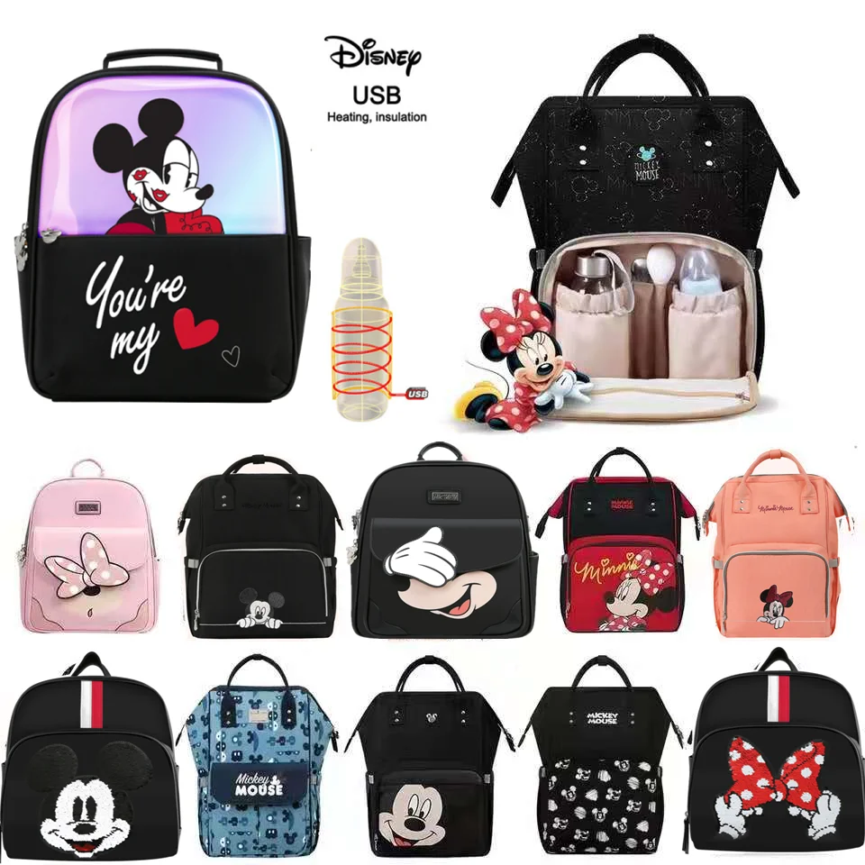 

Disney Diaper Bags Mummy Backpack Laser Reflective Waterproof Mickey Mouse USB Heating Wearproof Baby Care Free Shipping