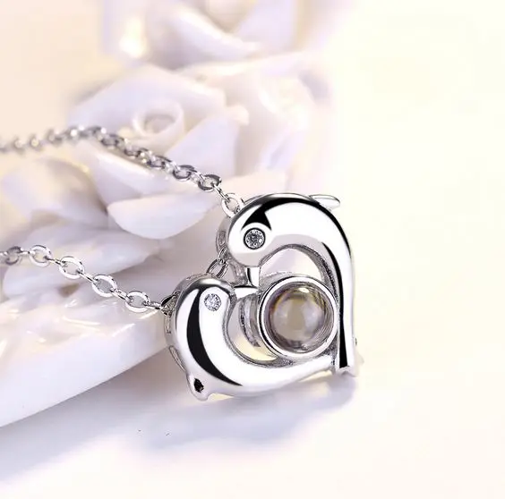 Ожерелье женское из серебра 925 пробы с кулоном в виде дельфина проекция на сто