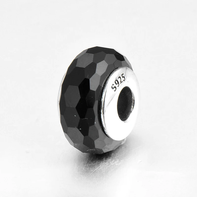 Хит 100% Настоящее серебро 925 пробы черный тонкий муранский стеклянный бисер