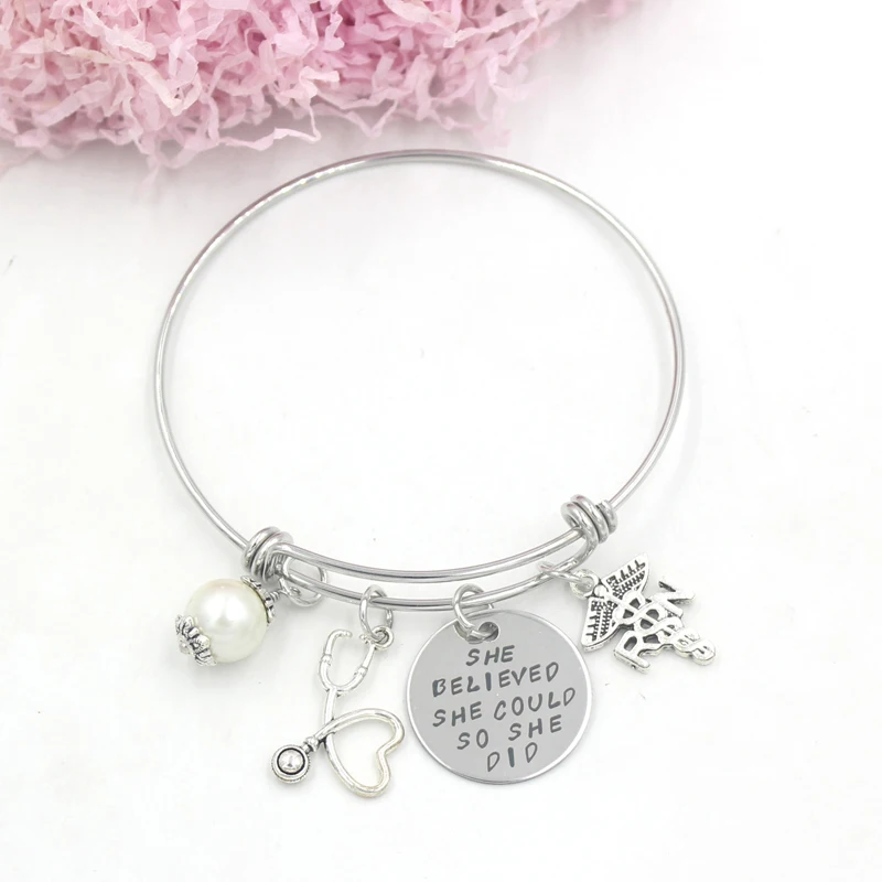 

10PCS Stainless Steel Adjustable Bangle Zinc Alloy RN Nurse Nursing Graduate Bracelets Jewelry Gifts For Nurses