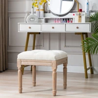 padded square ottoman benchand rubber wood legs fabric small vanity stool for bedroom living room
