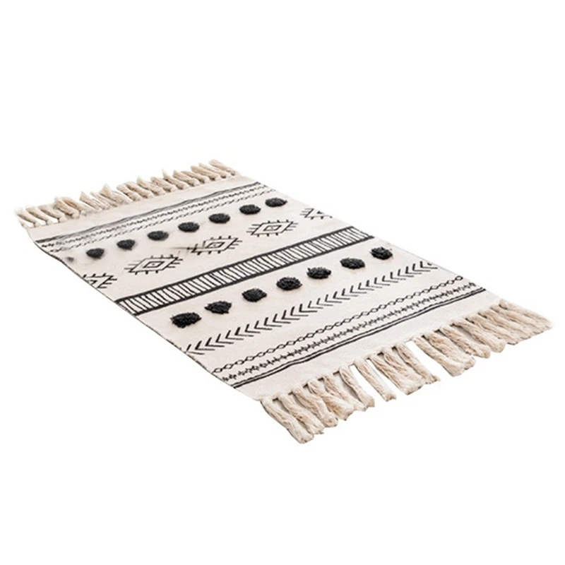 

Best Retro Boho Hand Woven Carpet Tassel Aztec Rug Geometric Floor Mat Bedroom Tapestry Decorative Farmhouse Rug