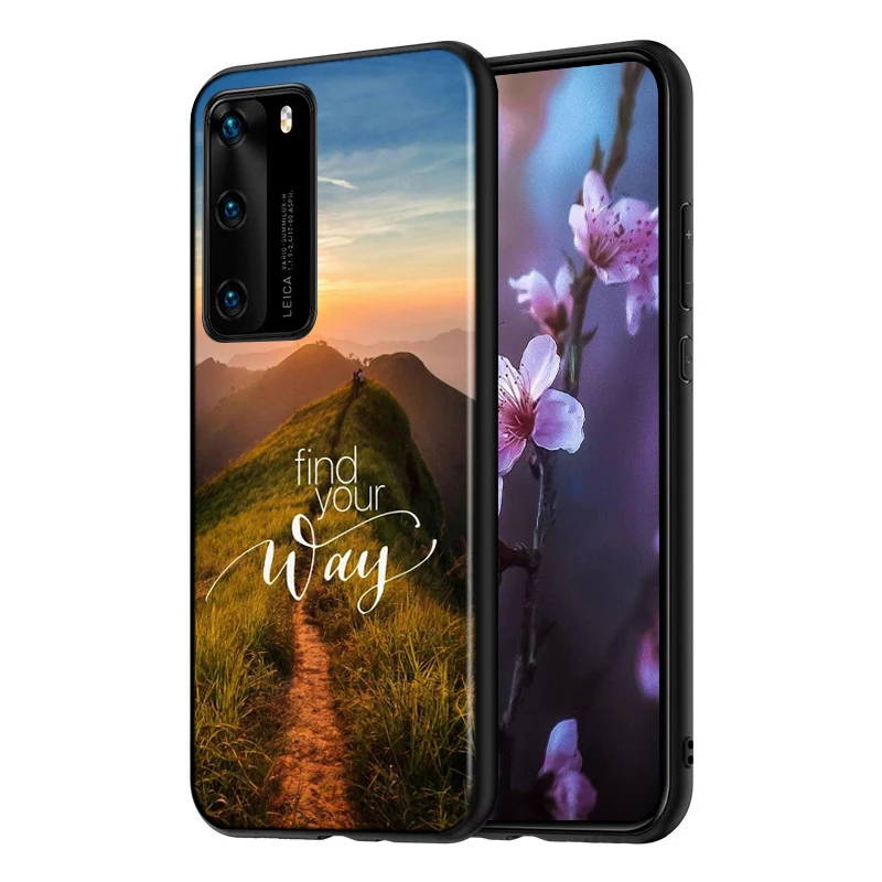 silicone black cover mountain sea beach travel for huawei p40 p30 p20 pro p10 p9 p8 lite e plus 2019 2017 phone case coque free global shipping