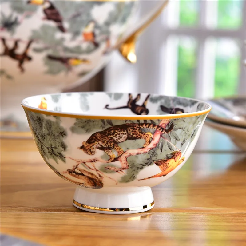 

High grade bone china tableware set forest design lovely leopard big plate salad plate British food tray