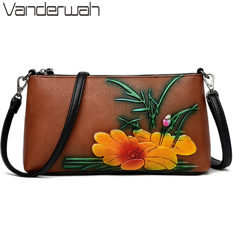 Роскошная кожаная сумка с клапаном и цветочным рисунком дизайнерские маленькие