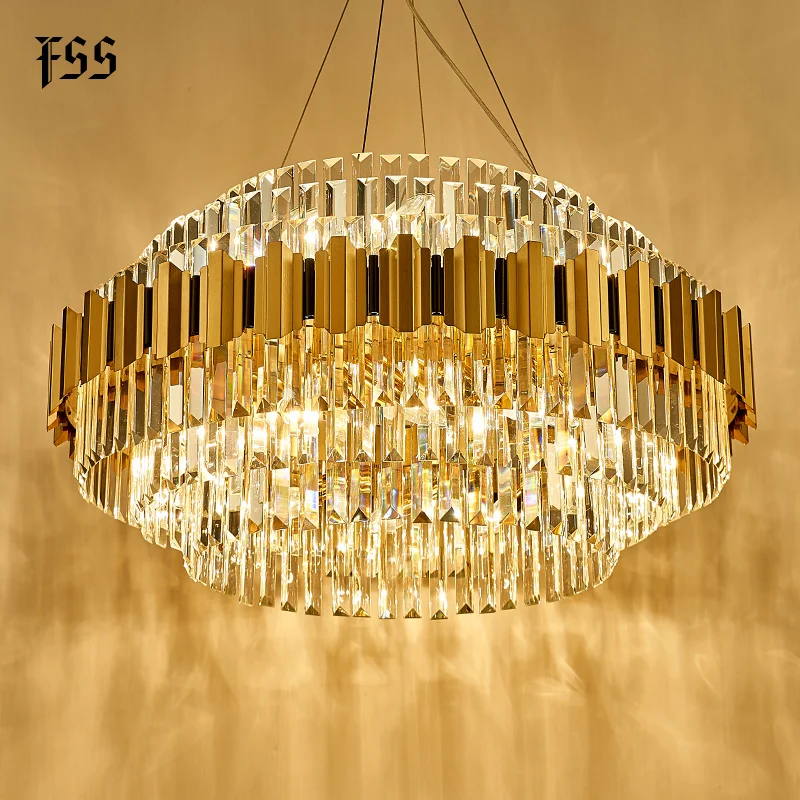Современная Золотая люстра для светильник роскошная круглая хрустальная лампа