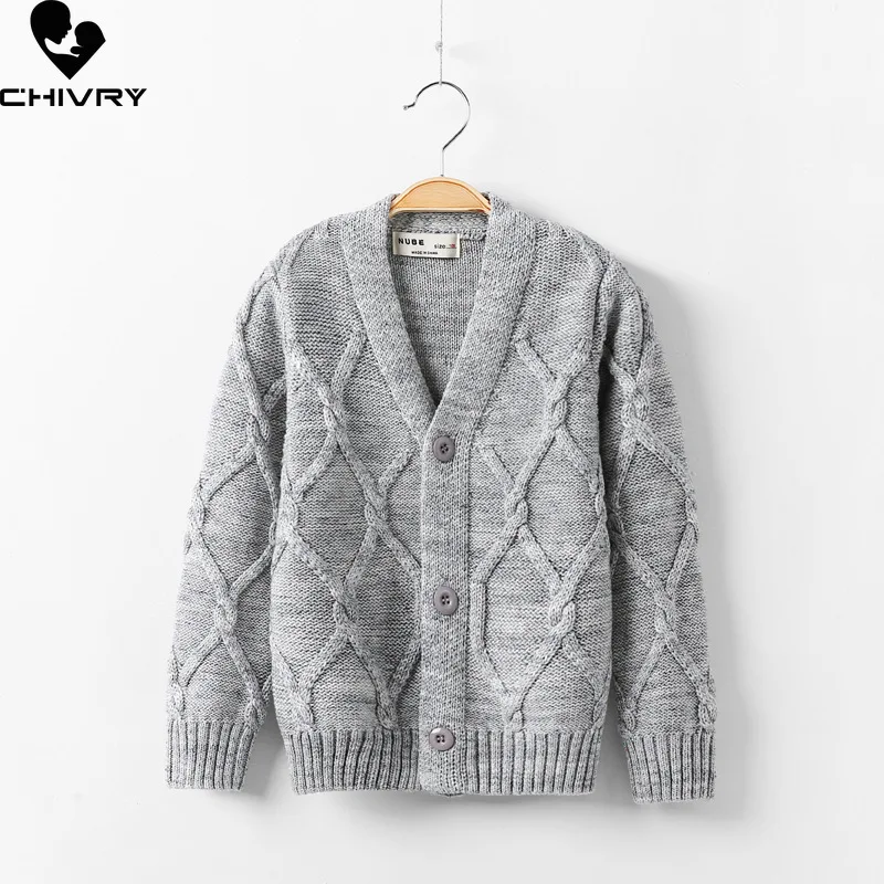 

New Kids Fashion V-neck Cardigan 2021 Autumn Winter Boys Sweater Solid Knitted Jumper Sweaters Coat Children Casual Cardigans