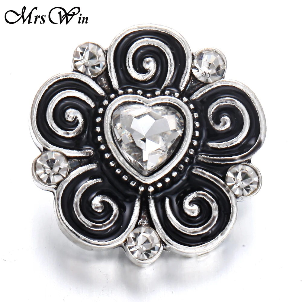 6pcs/lot New Snaps Jewelry Rhinestone Flower Round Black 18mm Metal Snap Button Fit DIY Leather 18MM Bracelet Bangle | Украшения и