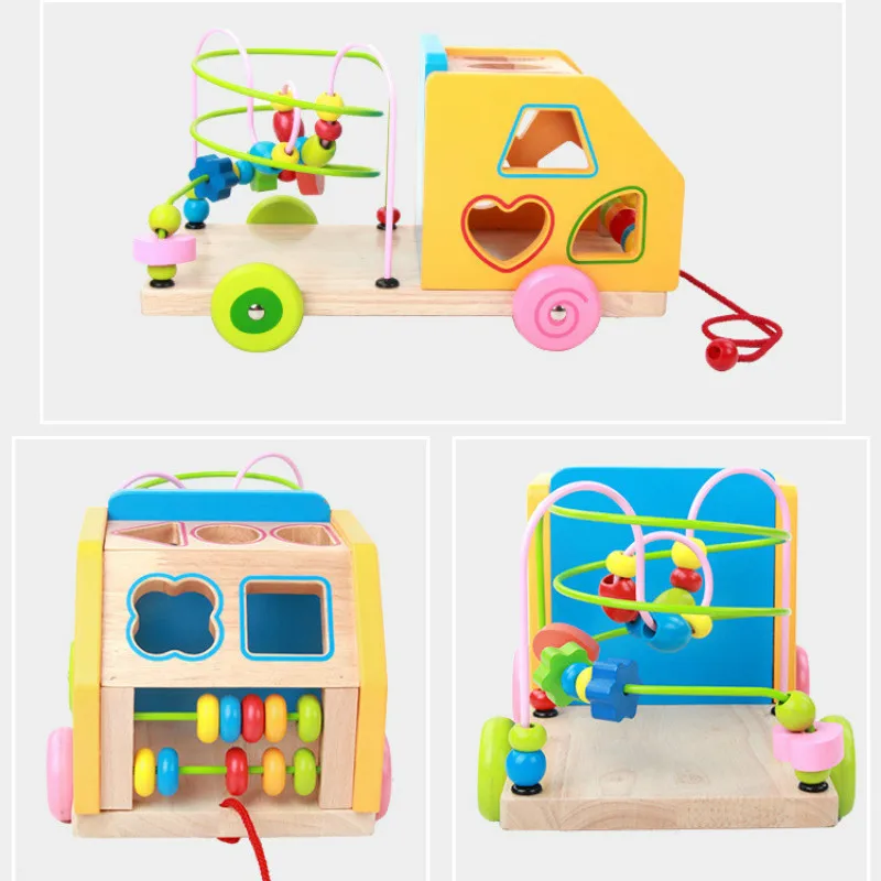 

Children's Educational Early Education Multi-function Geometric Shape Building Blocks Around The Bead Trailer Children's Toys