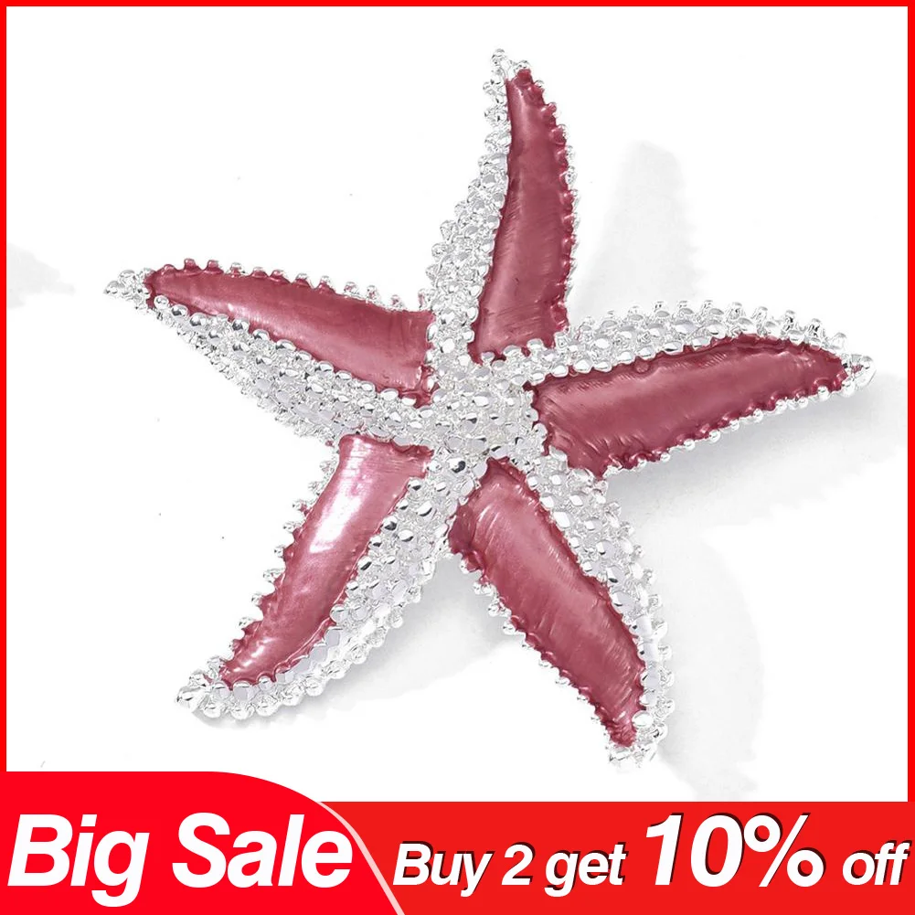 Продажа модных брошей-заколок с морской звездой для женщин. Крупная голубая эмаль, сплав металлов. Брошь-заколка на грудь в виде украшения. Модные украшения. День рождения.
