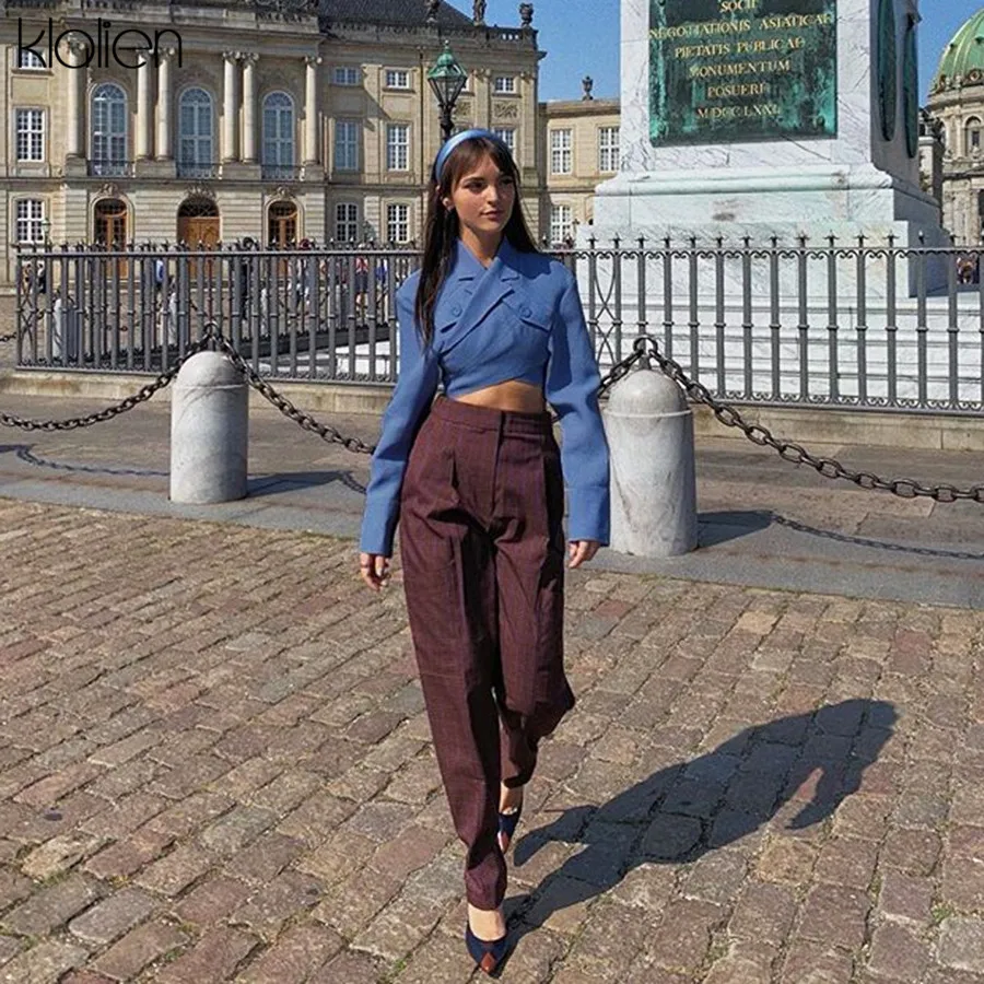 Klanien Осенние новые открытые куртки женская верхняя одежда на пуговицах короткое