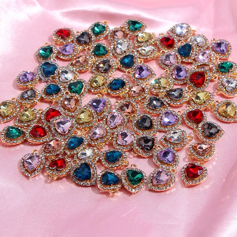 

Kasajewel 10Pcs/set Charm Fashion Rhinestone Heart Crystal DIY Jewelry Accessories for Making Earring Necklace Party Bijous Gift