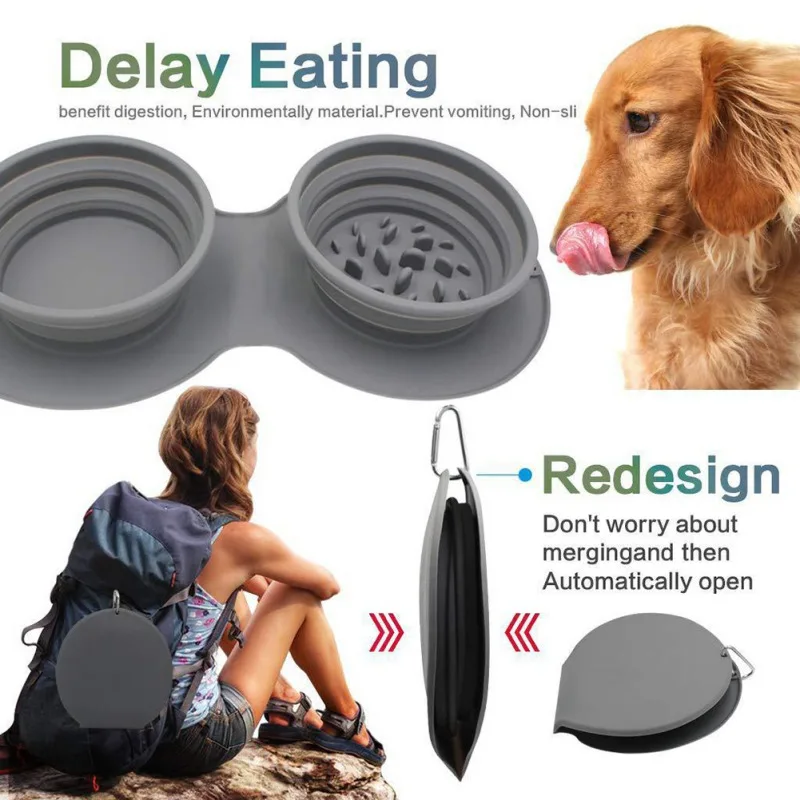 

Collapsible Dog Bowls Water Portable Travel Pet Food Slow Feeder Foldable Expandable Cup Dish Free Carabiner for Hiking Camping