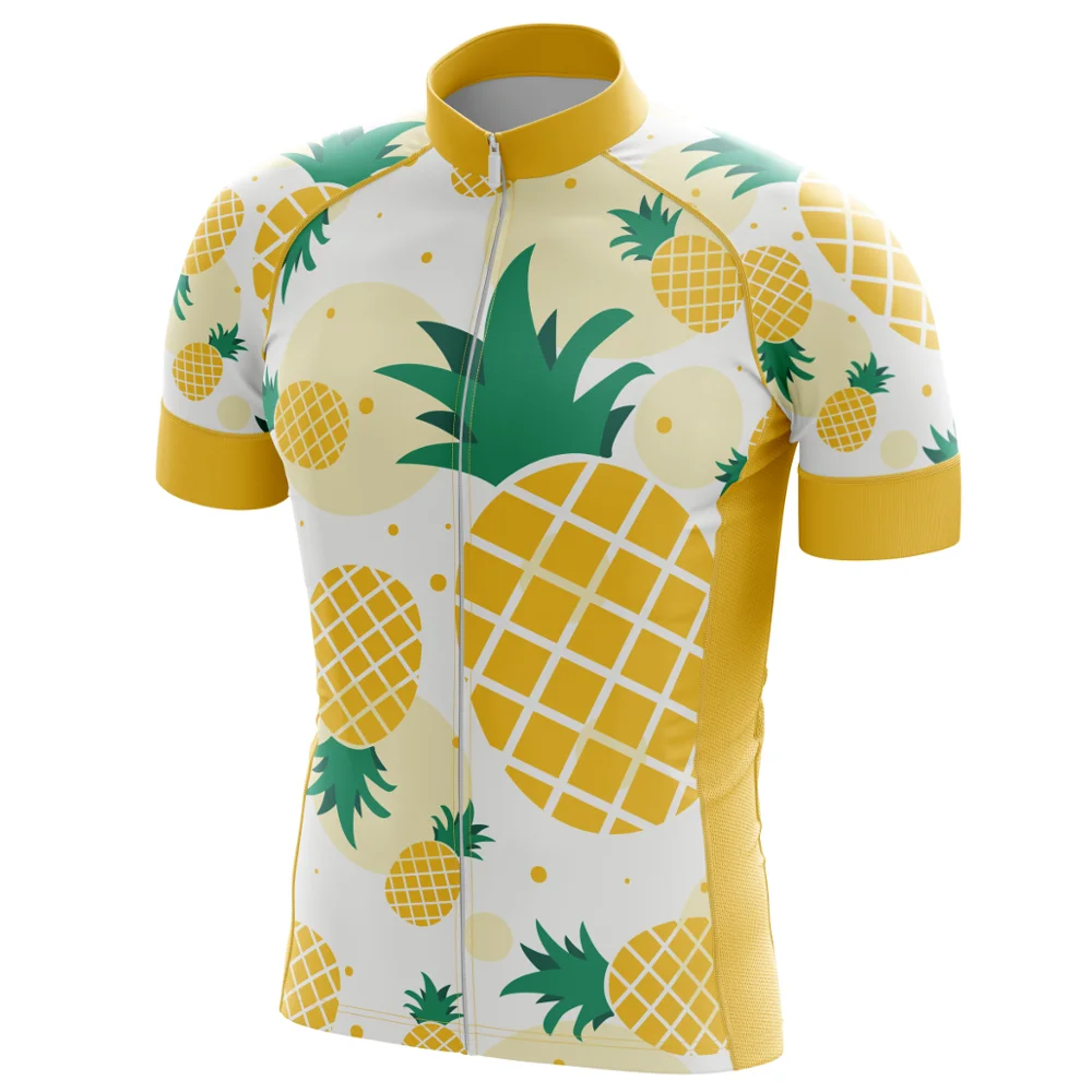 

HIRBGOD 2021 New UK Men's Bike Shirt Yellow Short Sleeve Jersey Cycling Pineapple Print Breathable Riding Wear,TYZ503-01