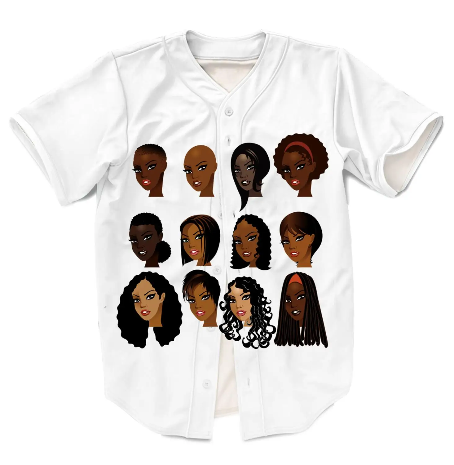 

Real USA American size Melanin Girls x Hairstyles 3D sublimation printing button up fashion jersey 3XL 4XL 5XL 6XL