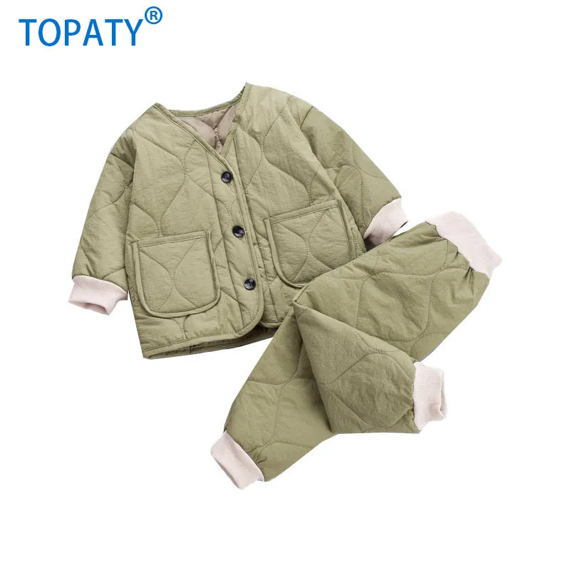 TOPATY 2019 г. Зимняя одежда для маленьких мальчиков и девочек комплект одежды из