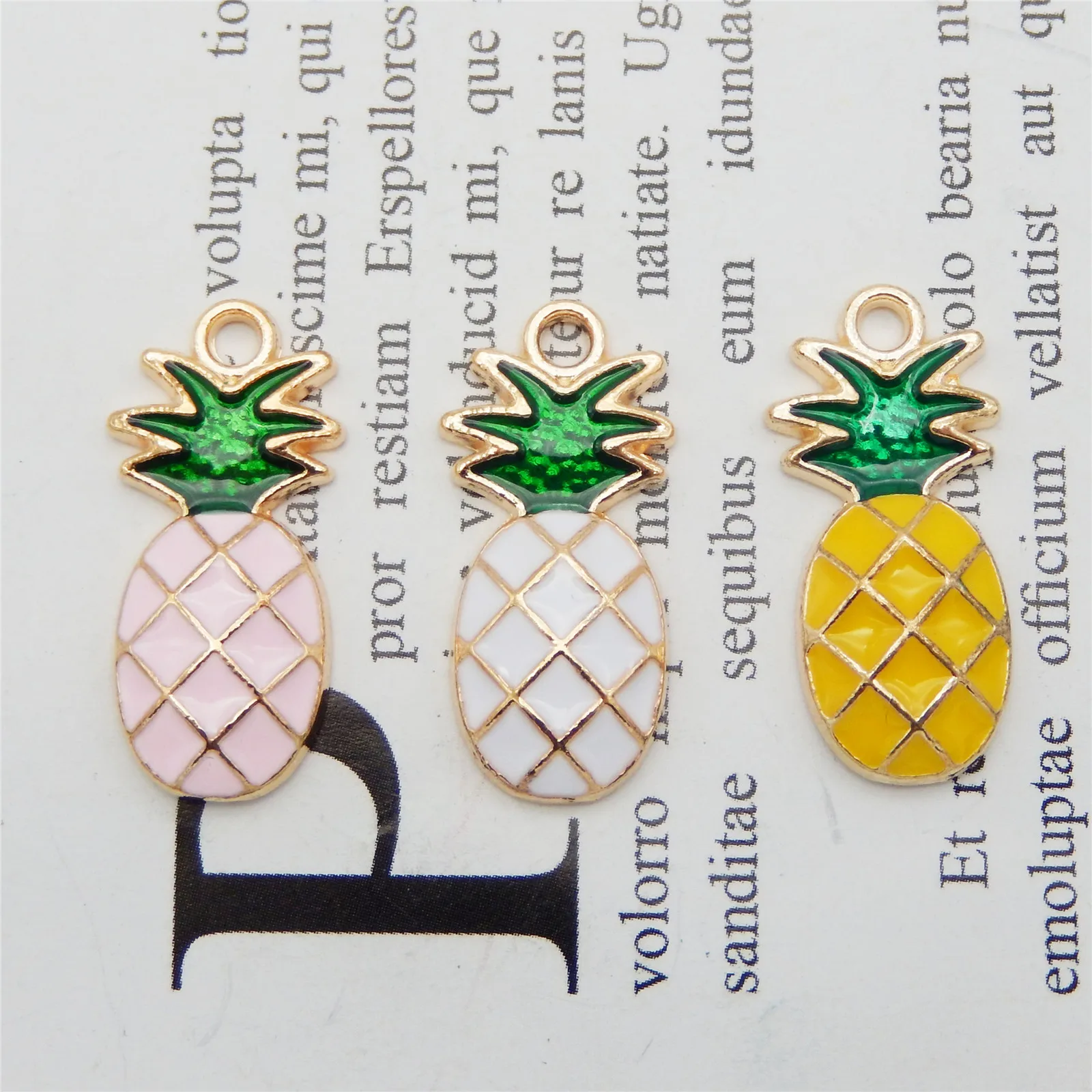GraceAngie 6PCS Pineapple Fruit Style Pink Necklace Enamel Pendant Handmade Yellow Jewelry Charms Bracelet White DIY Findings|jewelry charms|pendant