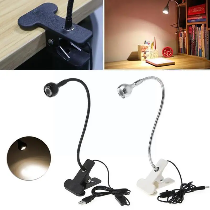 

1pc Usb Power Clip Holder Led Book Light Desk Lamp Flexible Table 1w Reading For Bedroom Room On/off Lamp Study Switch Book X8L0