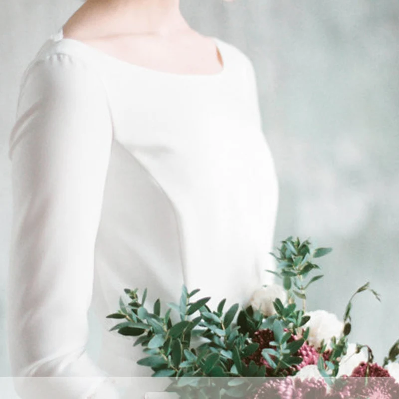 Мягкое атласное простое свадебное платье с длинным рукавом женское цена по