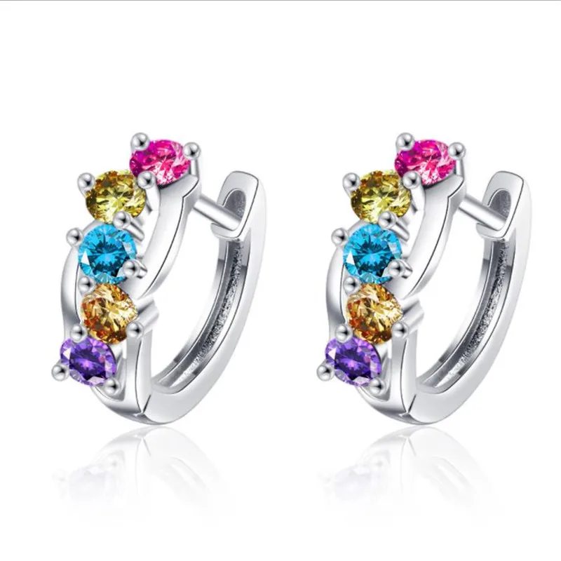 

Top Quality Colorful Crystal Hoop Girl Earrings Jewelry Female Charm 925 Sterling Silver Earrings For Women Brilliant Ear Bijou