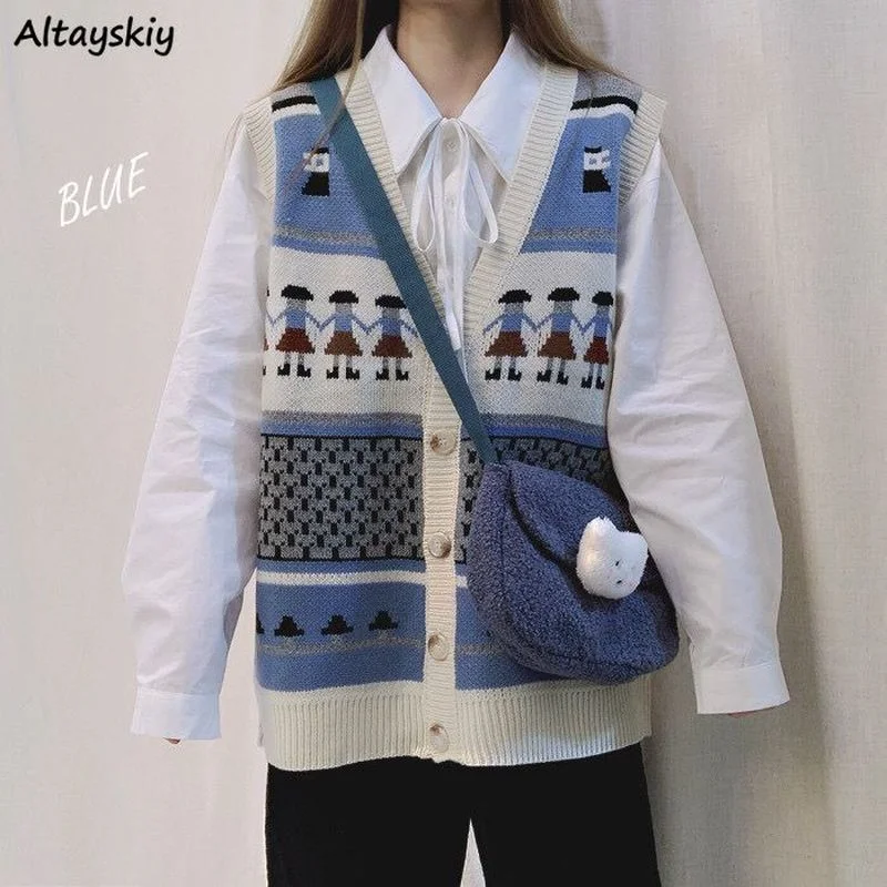 

Sweater Vests Women Sleeveless Causal Female Spring Sweet Preppy Style Knitwear Single Breasted Chic Soft High Street Mujer New